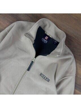 Chaps Full Zip Fleece Jacket Mens M Tan Beige Mock Neck Cozy